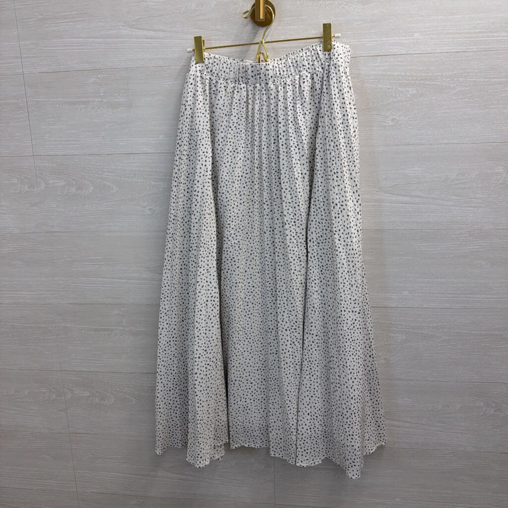 White/ Black Pleated Print Midi Skirt Large