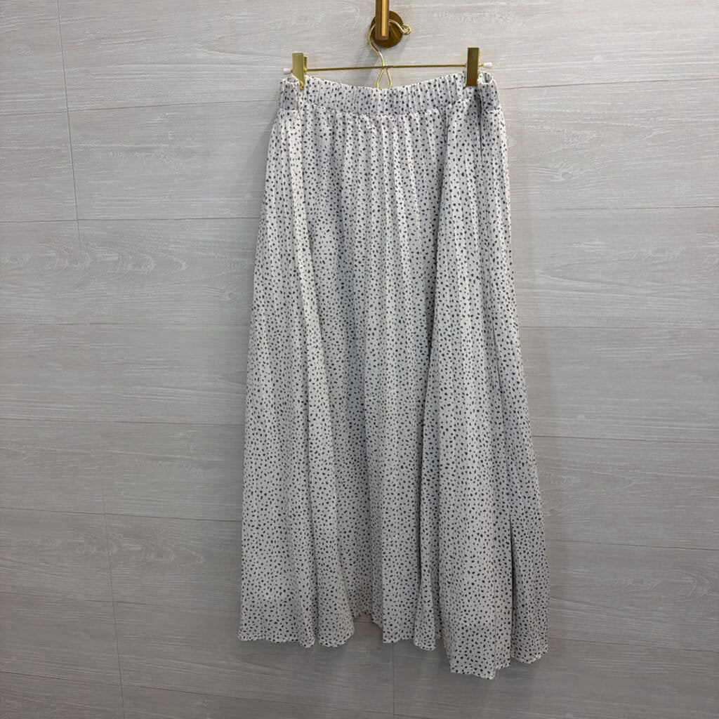 White/ Black Pleated Print Midi Skirt Large