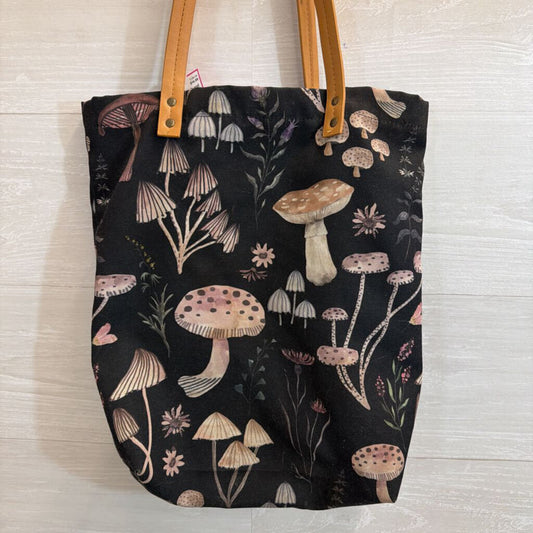 Black/ Multi Mushroom Print Tote Bag