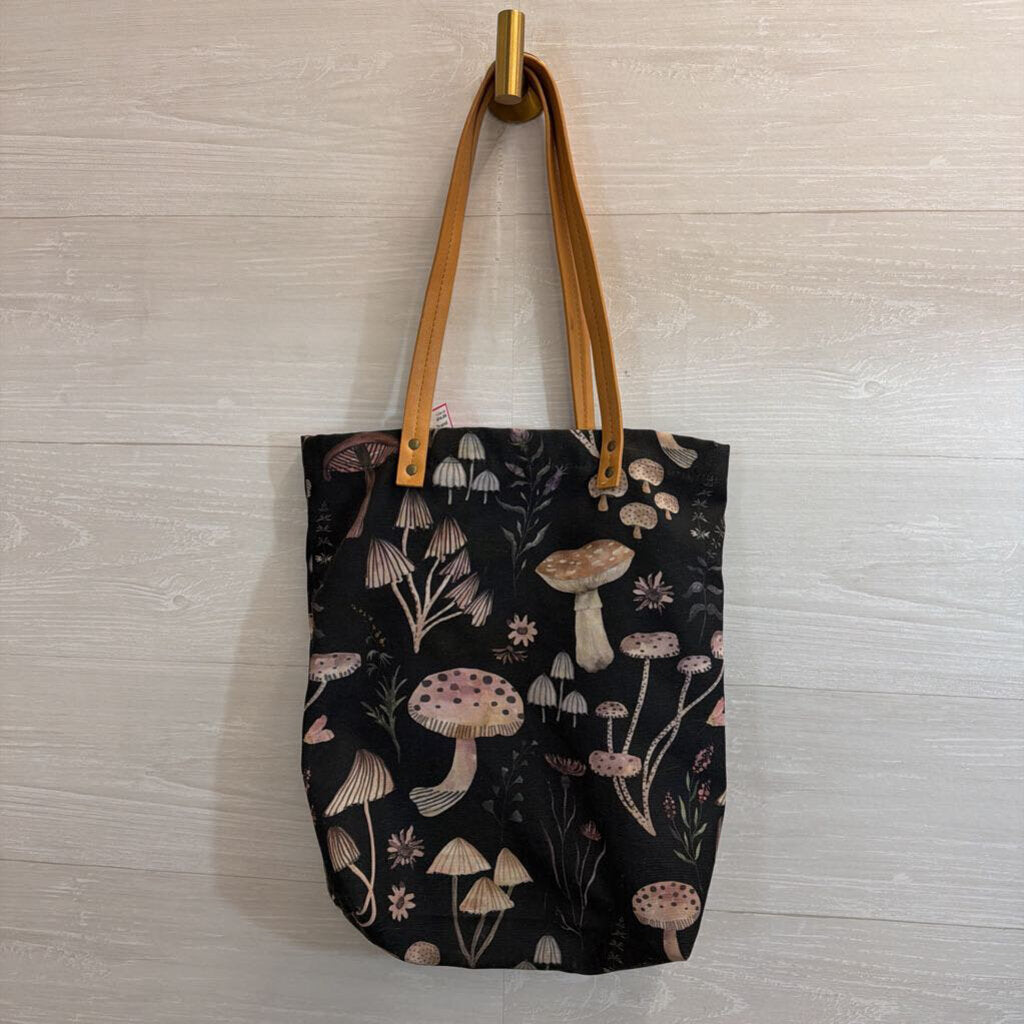 Black/ Multi Mushroom Print Tote Bag