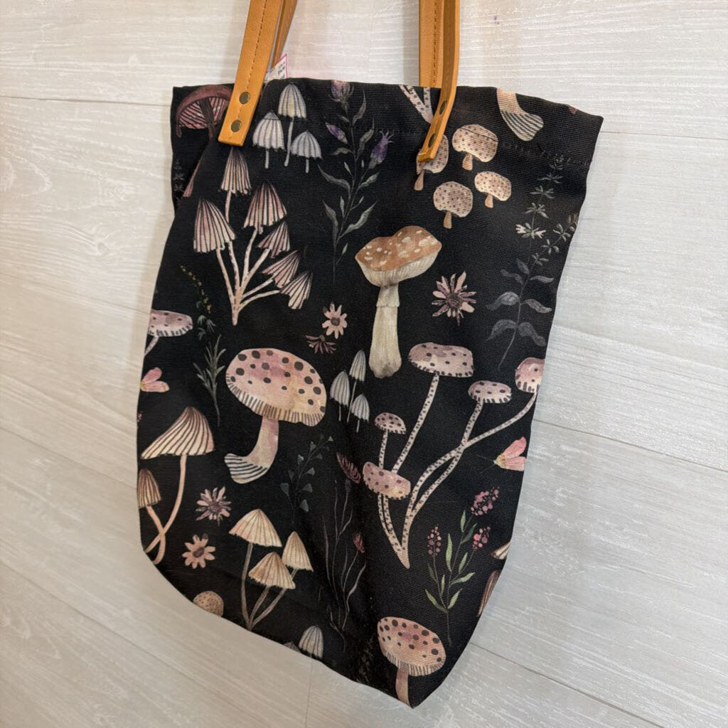Black/ Multi Mushroom Print Tote Bag