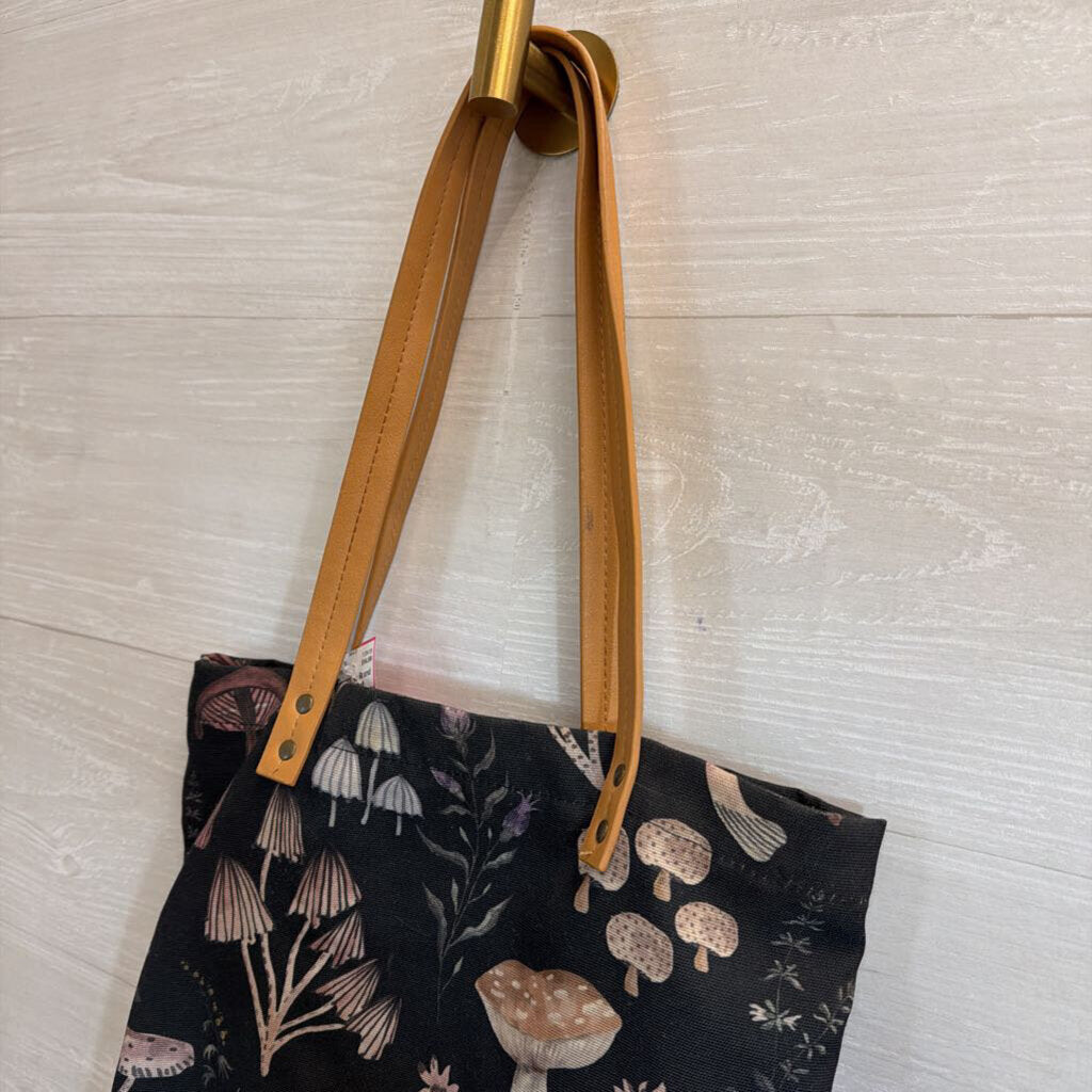 Black/ Multi Mushroom Print Tote Bag