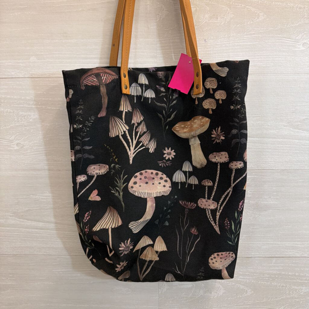 Black/ Multi Mushroom Print Tote Bag
