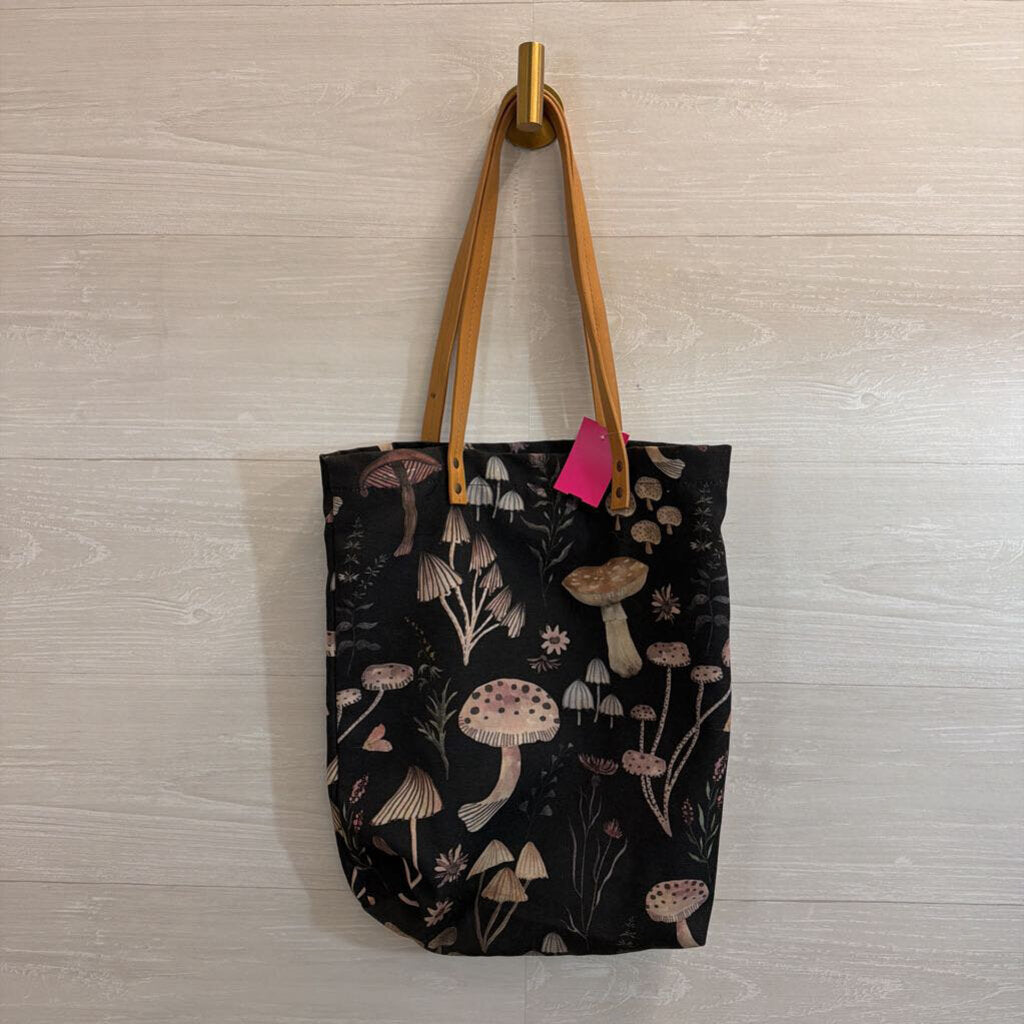 Black/ Multi Mushroom Print Tote Bag