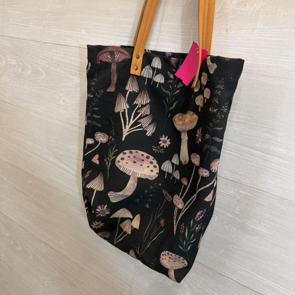 Black/ Multi Mushroom Print Tote Bag
