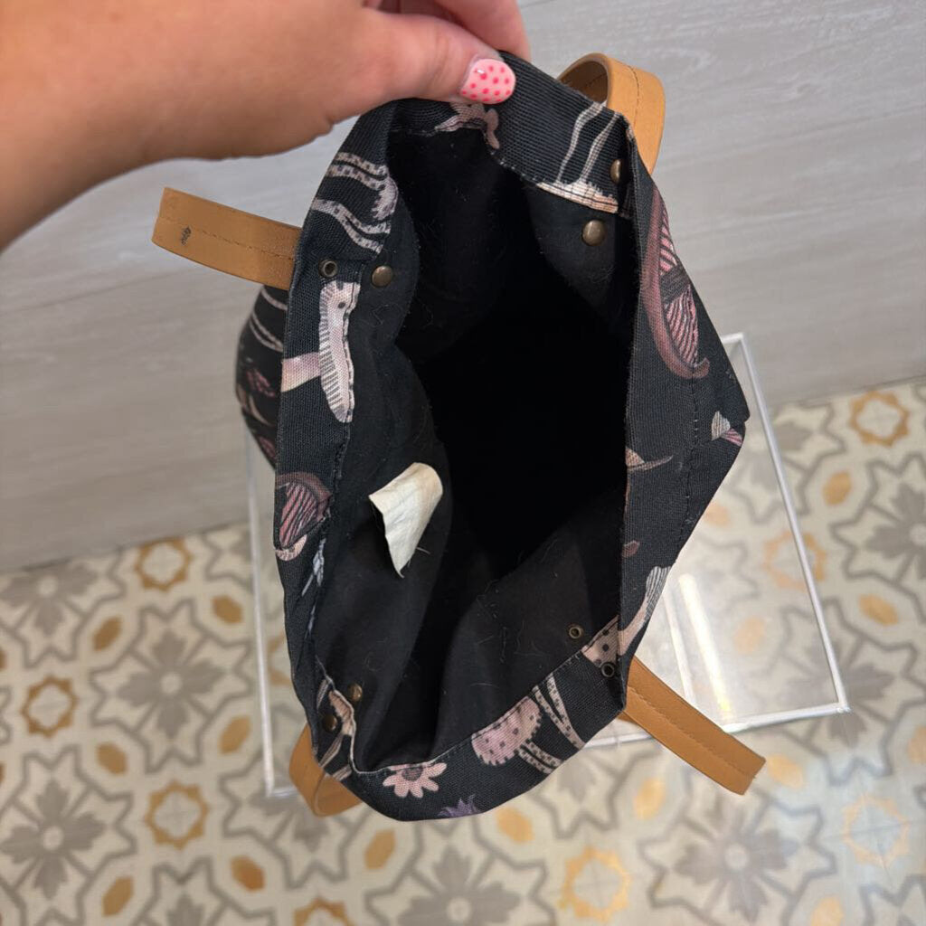 Black/ Multi Mushroom Print Tote Bag
