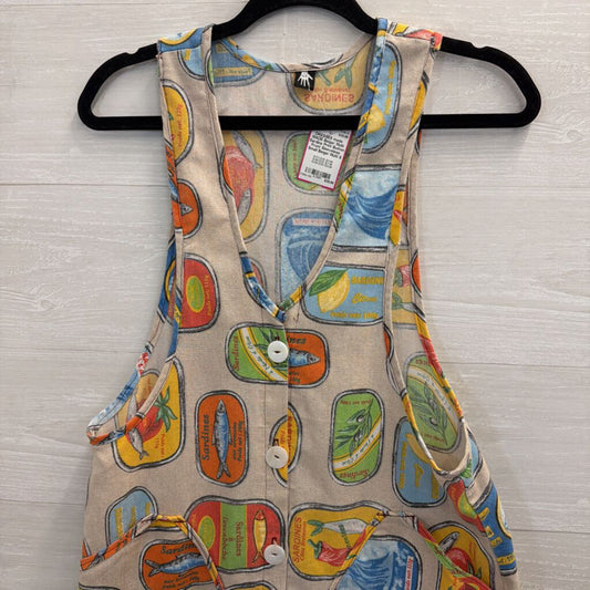 MADE Beige/ Multi Sardine Print Button Front Sleeveless Small
