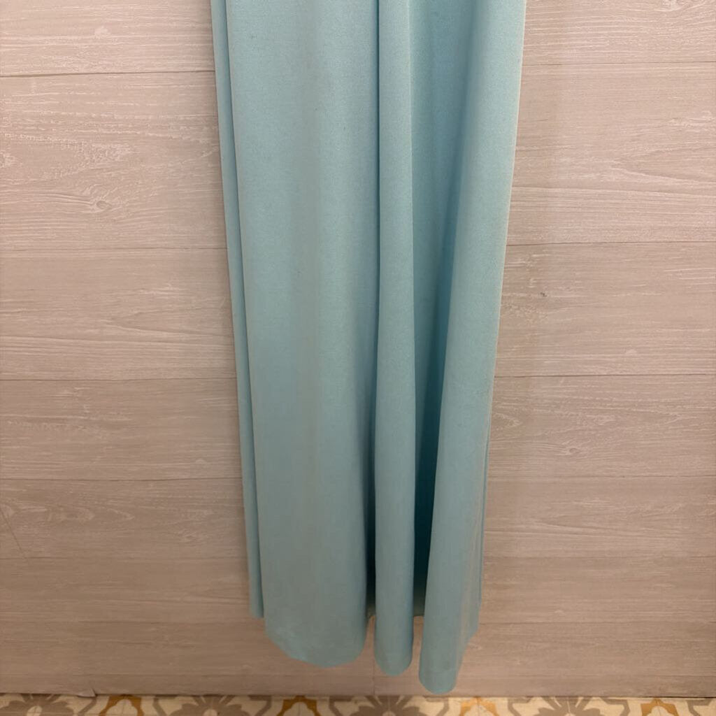 Vintage Blue Ruffle Detail Tie Waist Short Sleeve Maxi Dress Small