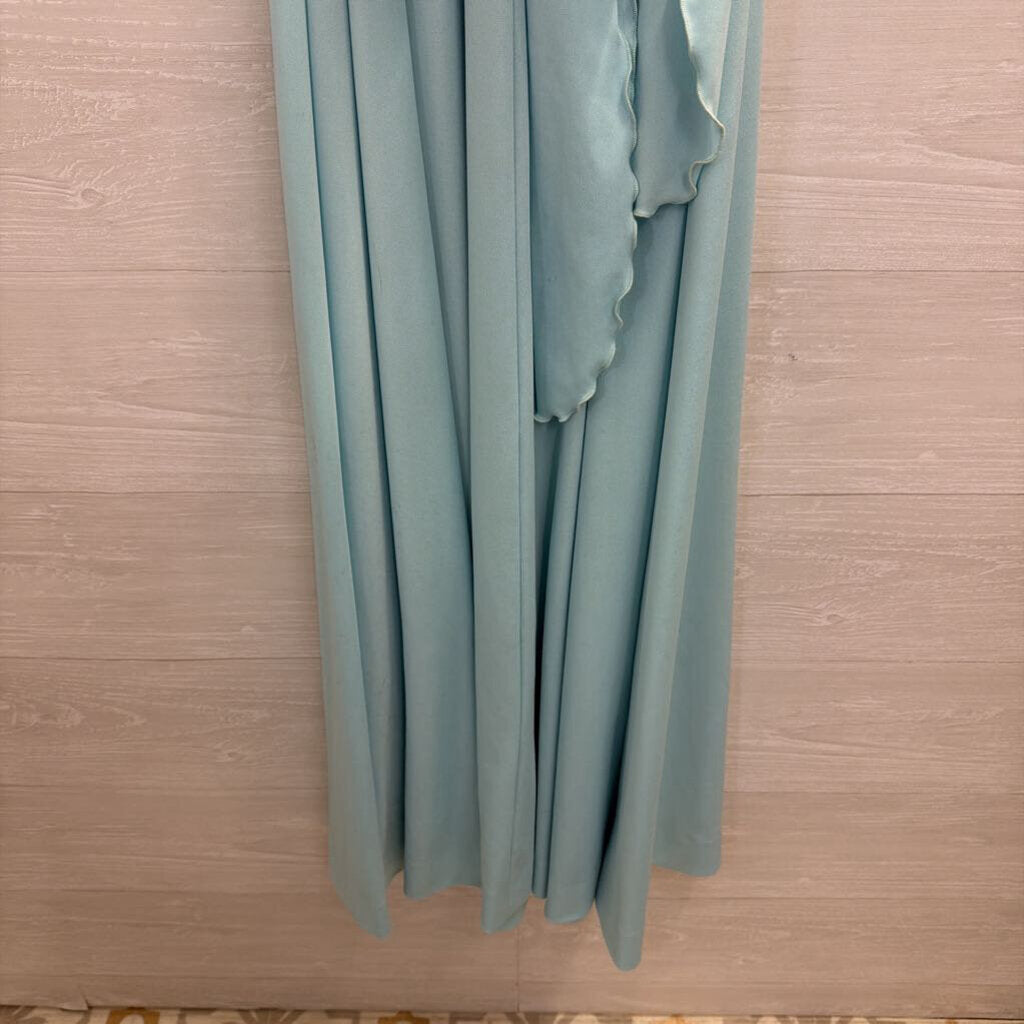 Vintage Blue Ruffle Detail Tie Waist Short Sleeve Maxi Dress Small