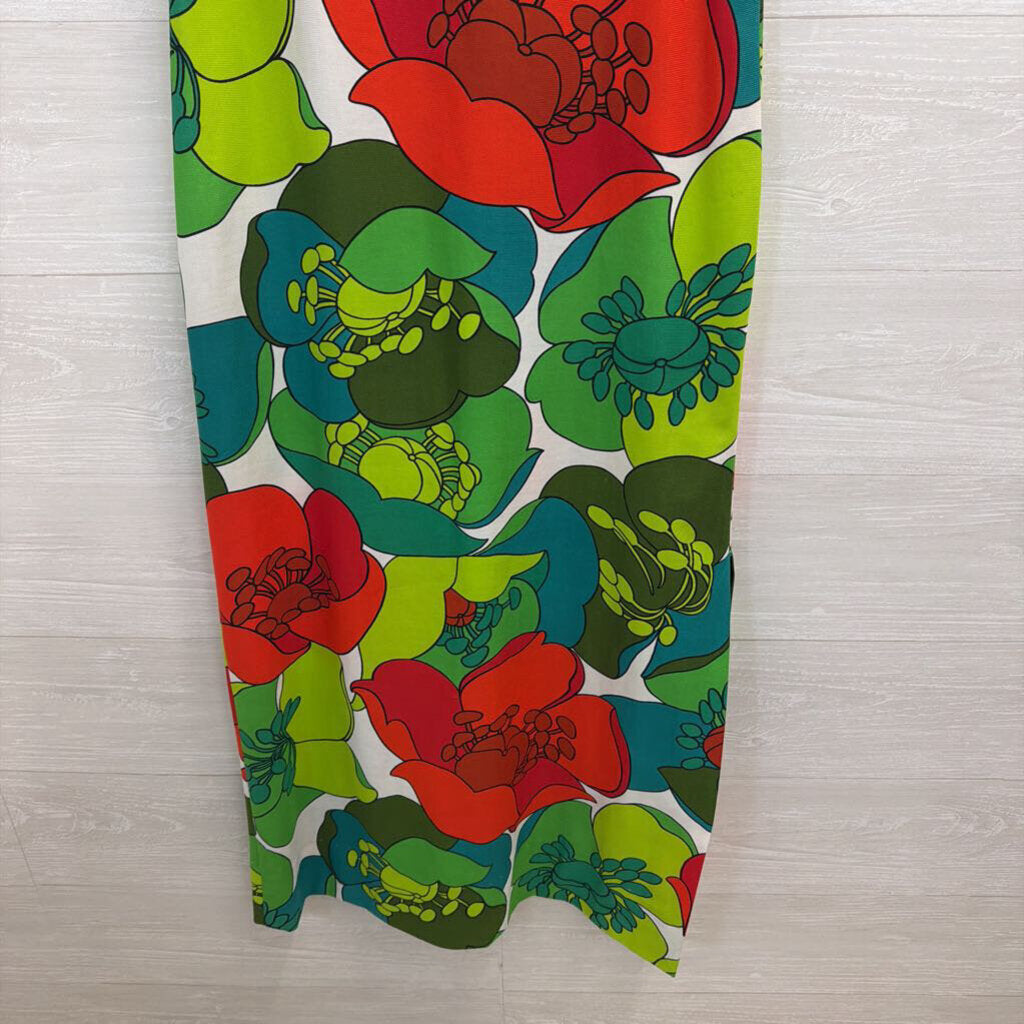 Vintage Malihini Hawaii Green/ Multi Retro Print Sleeveless Maxi Dress 0