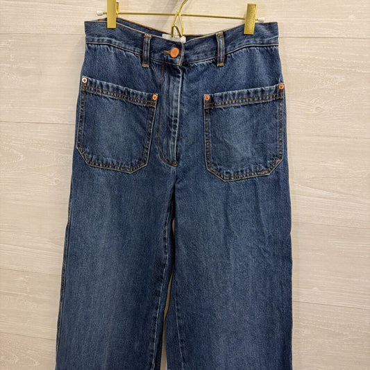 G Dark Wash Front Pocket Wide Leg Flare Jeans 28