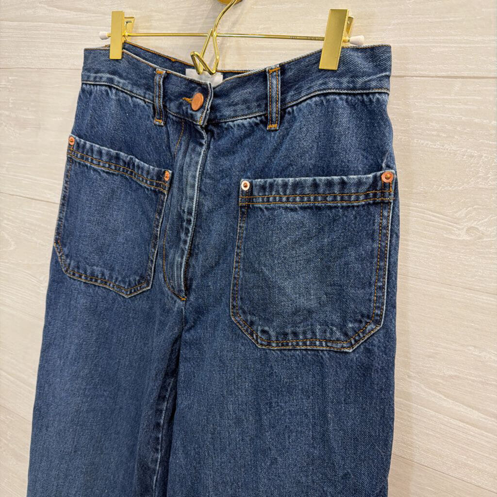 G Dark Wash Front Pocket Wide Leg Flare Jeans 28