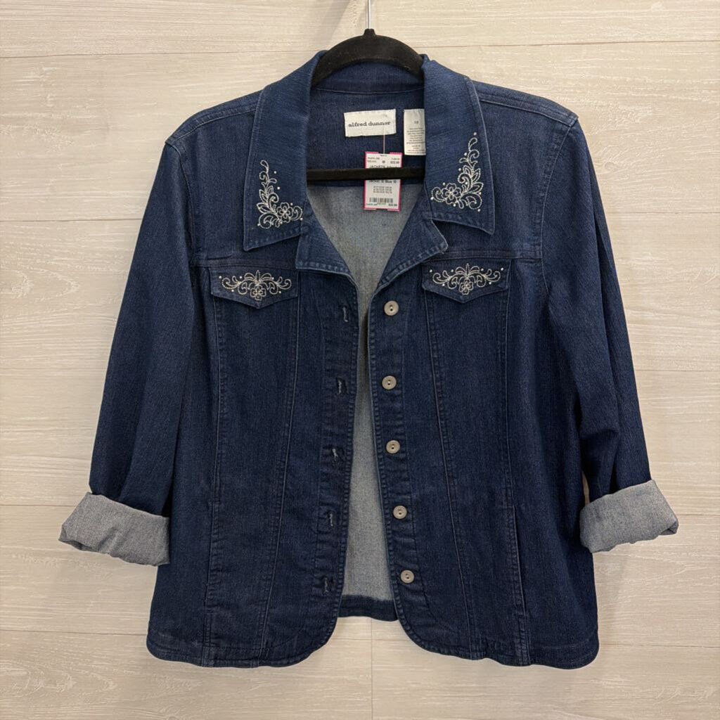 Alfred Dunner Dark Wash Embroidered Denim Jacket 10