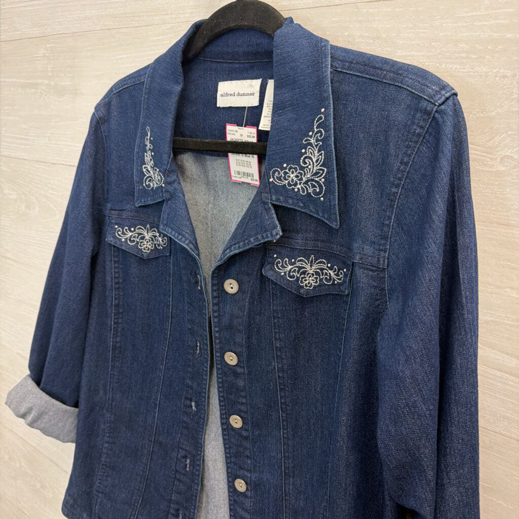 Alfred Dunner Dark Wash Embroidered Denim Jacket 10