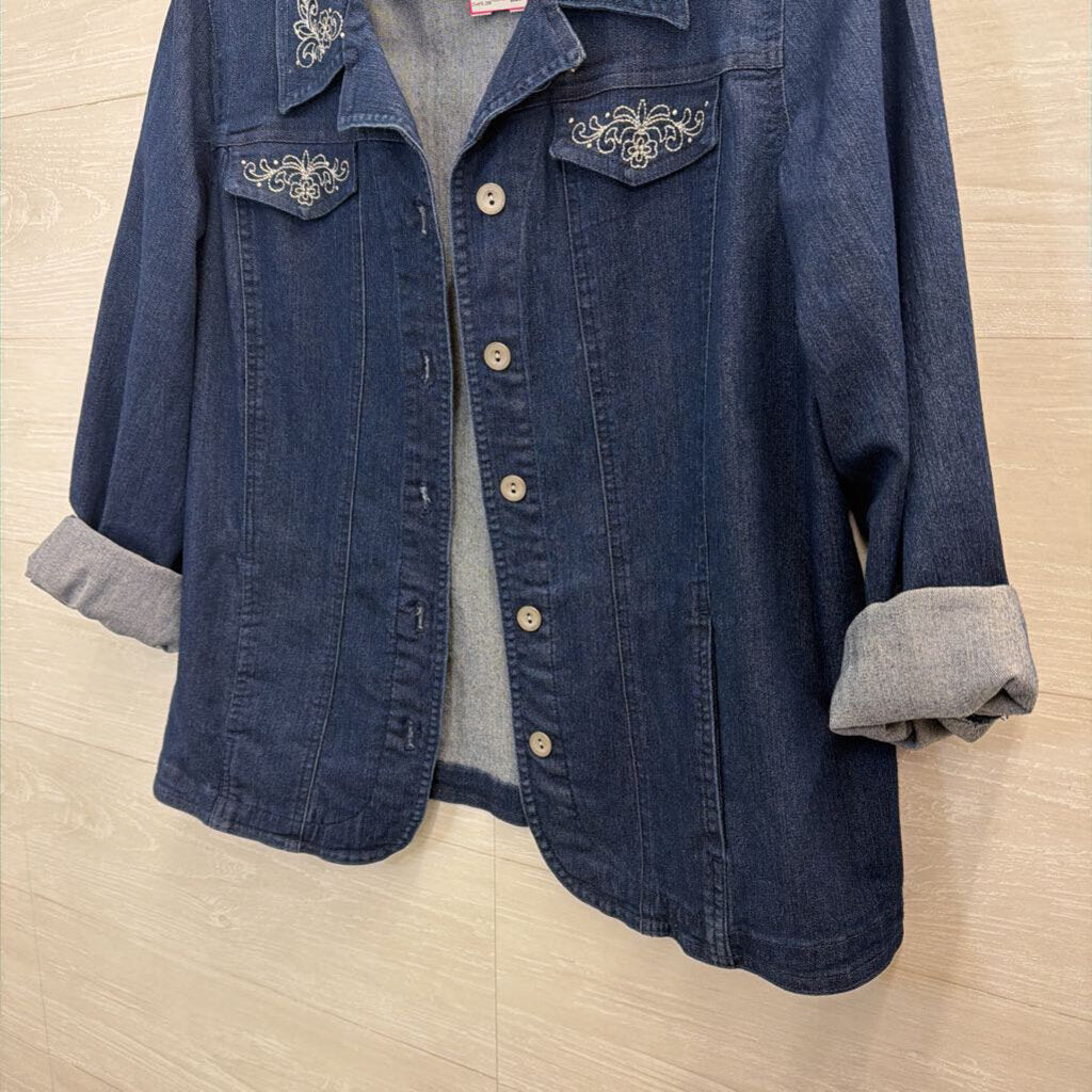 Alfred Dunner Dark Wash Embroidered Denim Jacket 10
