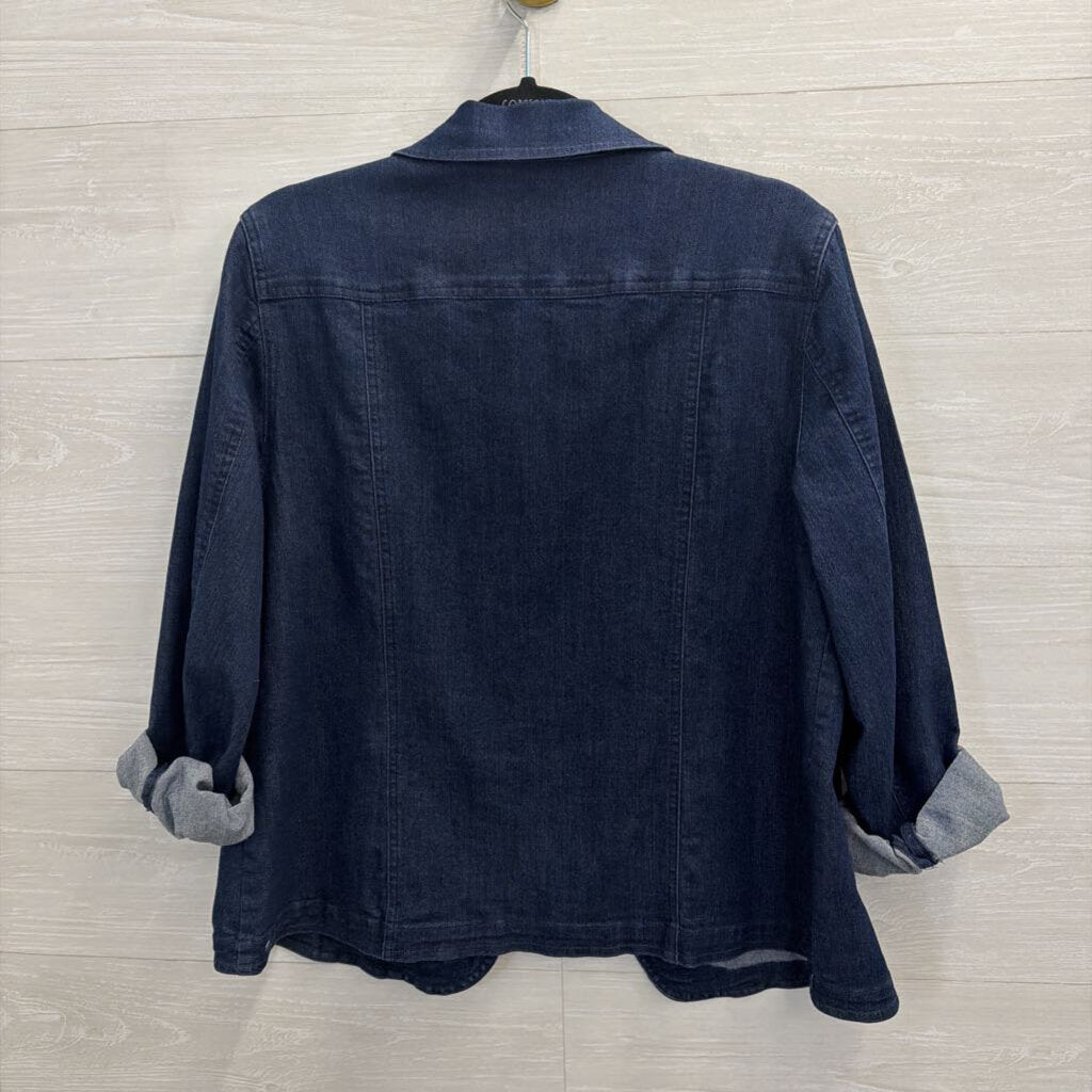 Alfred Dunner Dark Wash Embroidered Denim Jacket 10