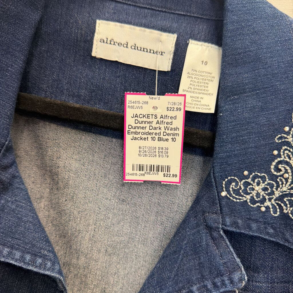 Alfred Dunner Dark Wash Embroidered Denim Jacket 10
