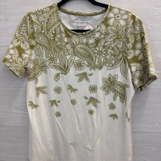 Talbots White/ Green Print Short Sleeve Top Large