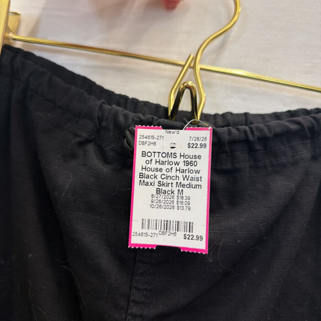 House of Harlow Black Cinch Waist Maxi Skirt Medium