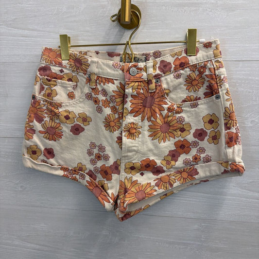 We The Free Cream/ Multi Retro Floral Print Denim Shorts 28