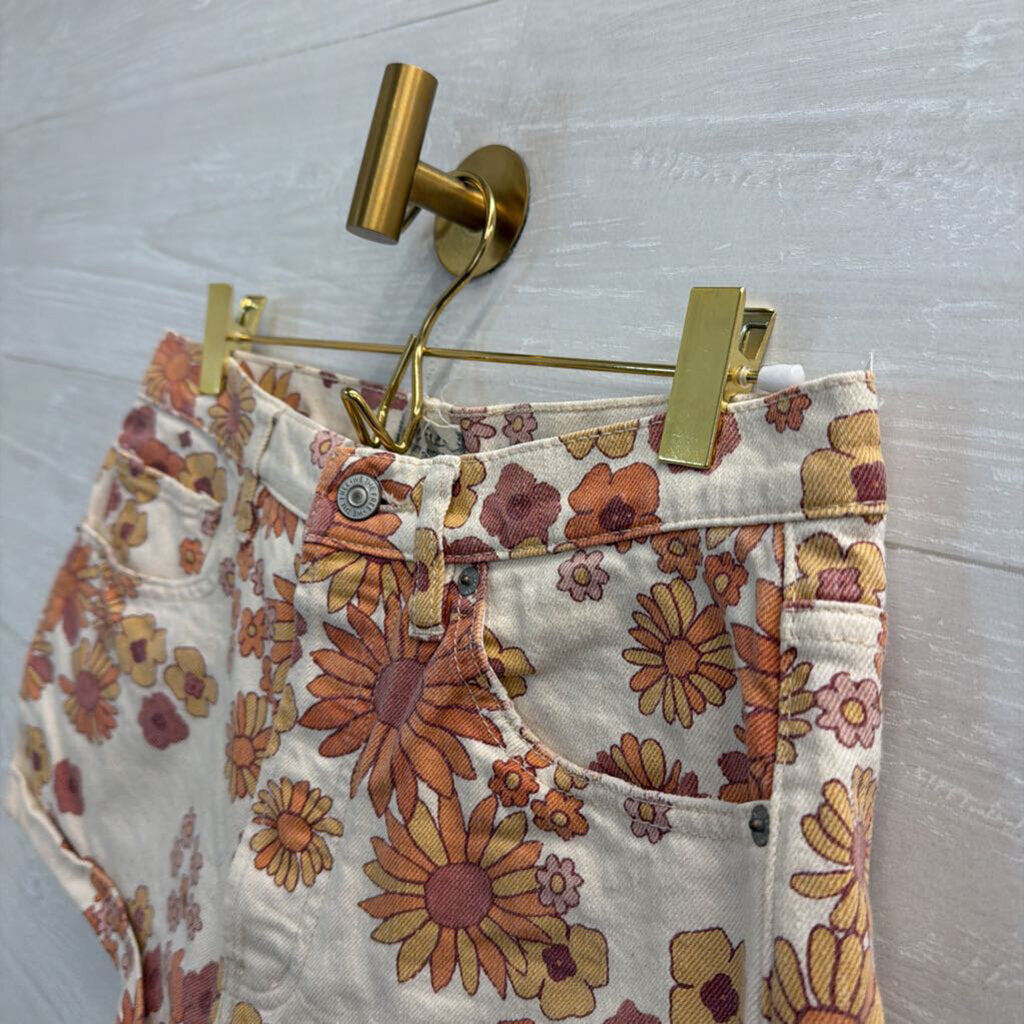 We The Free Cream/ Multi Retro Floral Print Denim Shorts 28