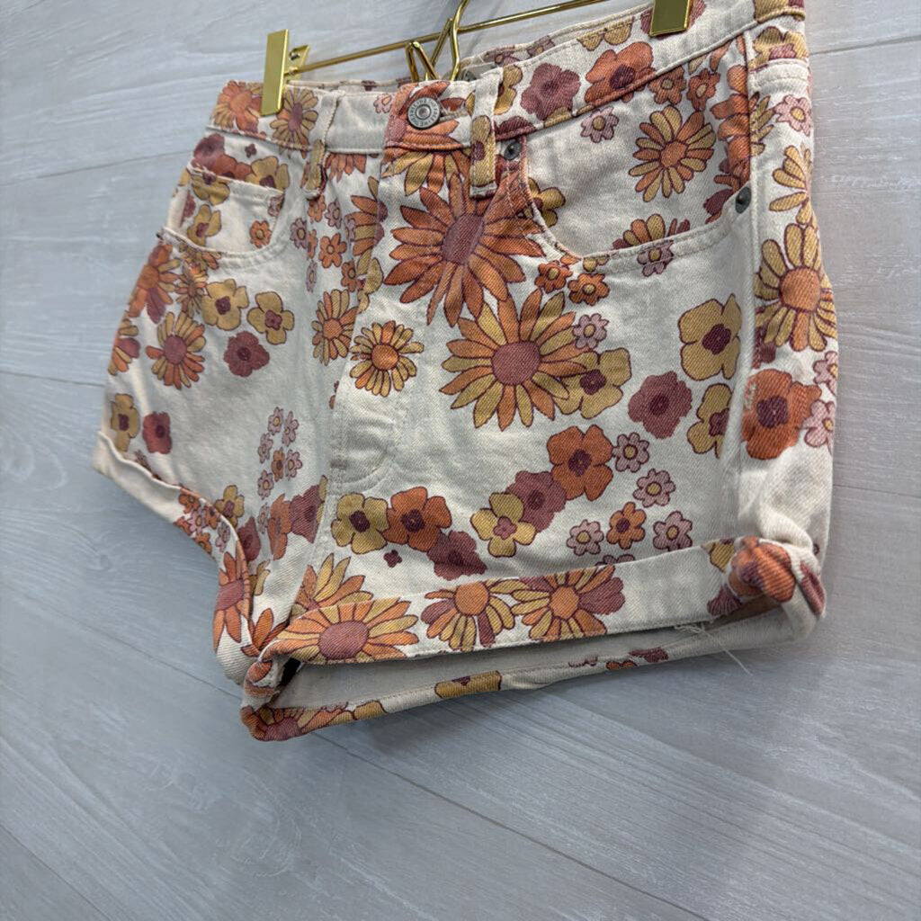 We The Free Cream/ Multi Retro Floral Print Denim Shorts 28