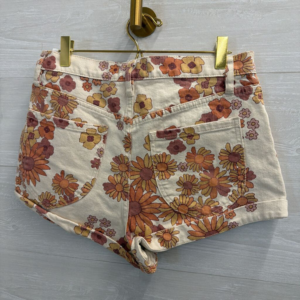 We The Free Cream/ Multi Retro Floral Print Denim Shorts 28
