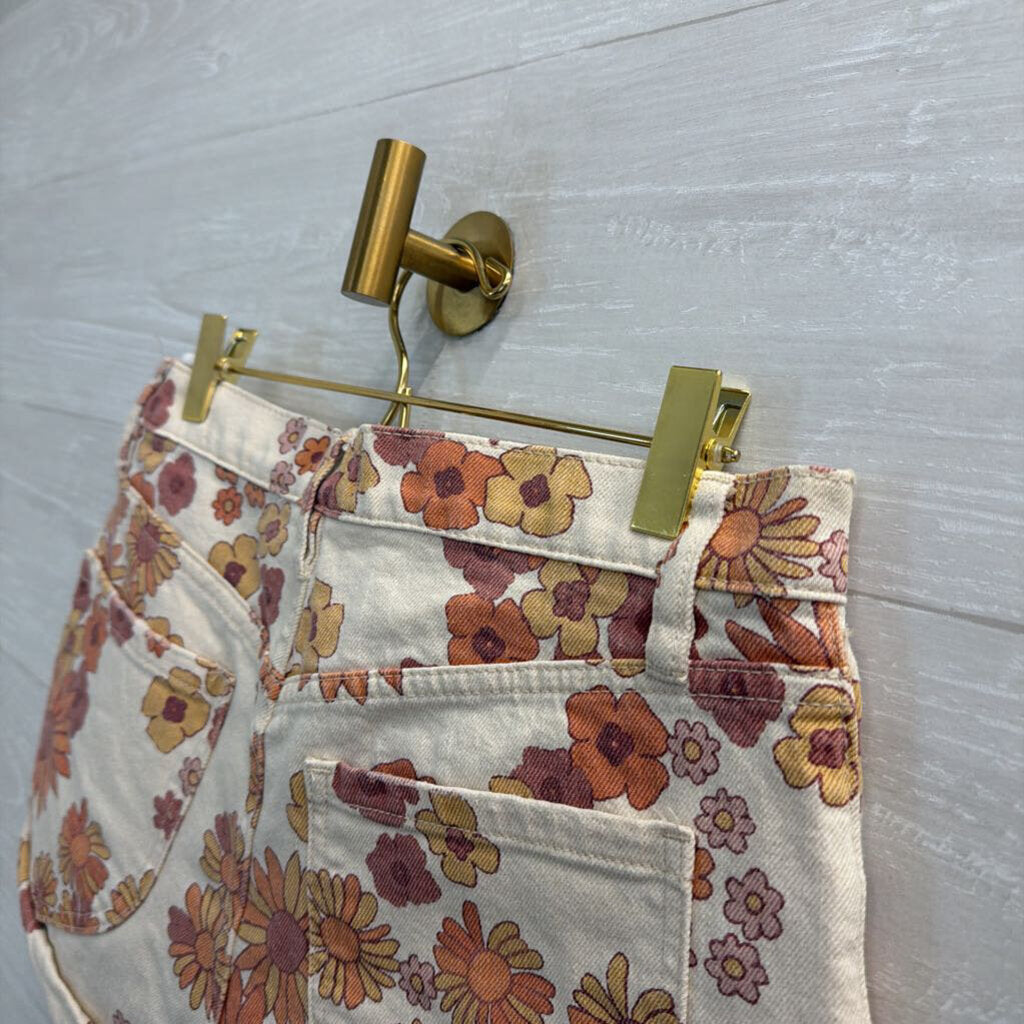 We The Free Cream/ Multi Retro Floral Print Denim Shorts 28