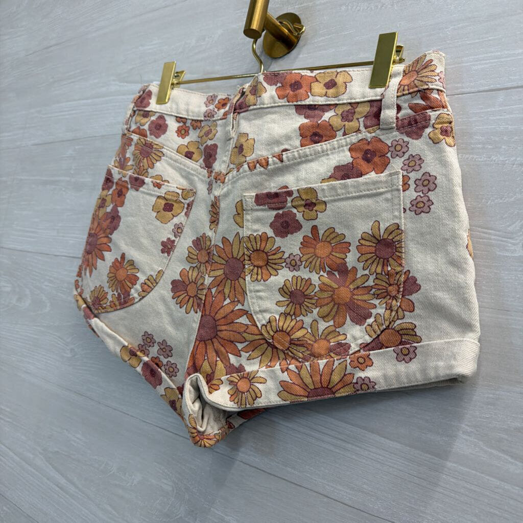 We The Free Cream/ Multi Retro Floral Print Denim Shorts 28
