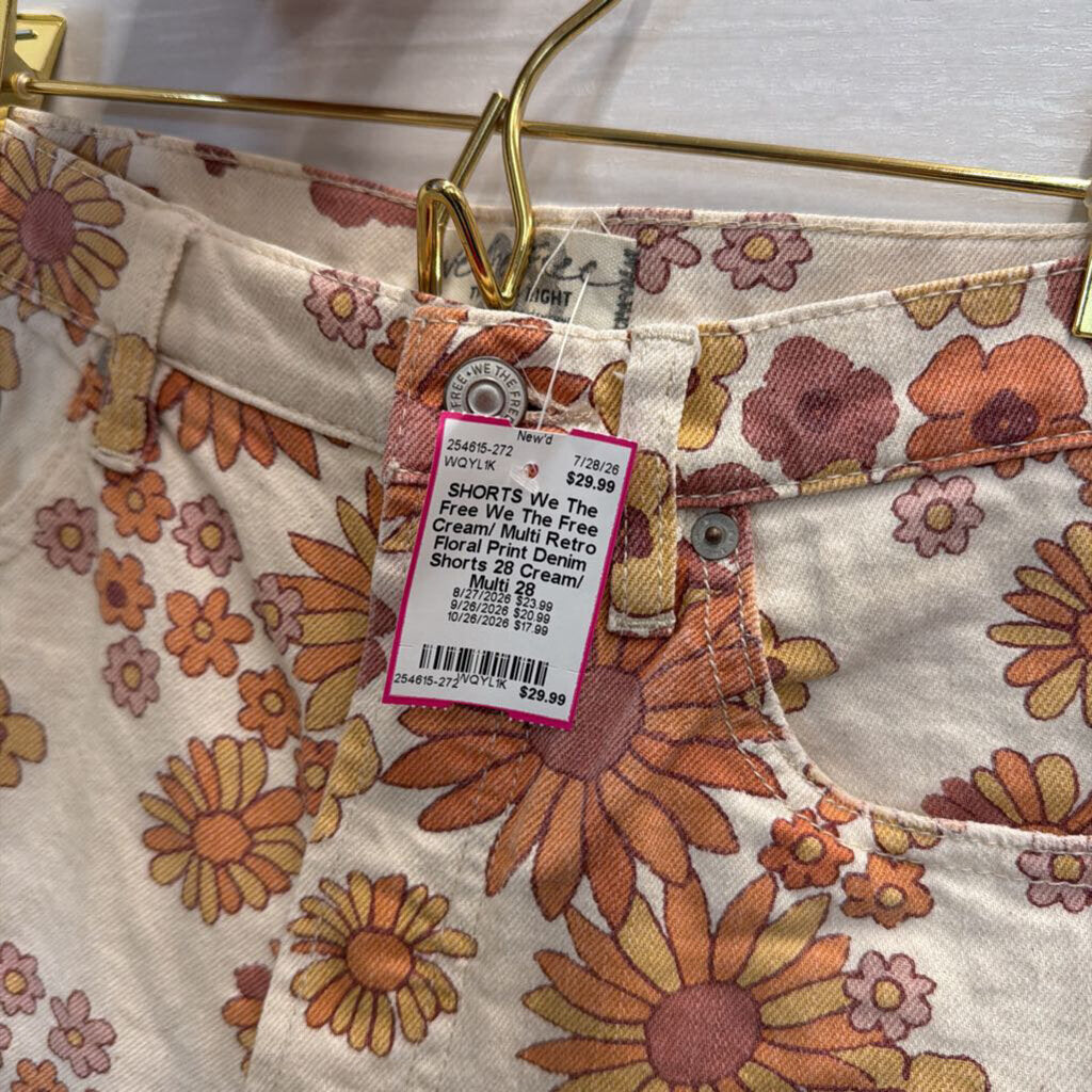 We The Free Cream/ Multi Retro Floral Print Denim Shorts 28