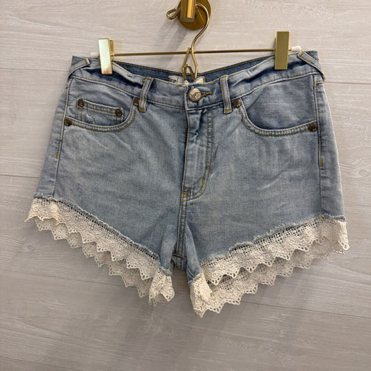 Free People Light Wash Crochet Hem Denim Shorts 26