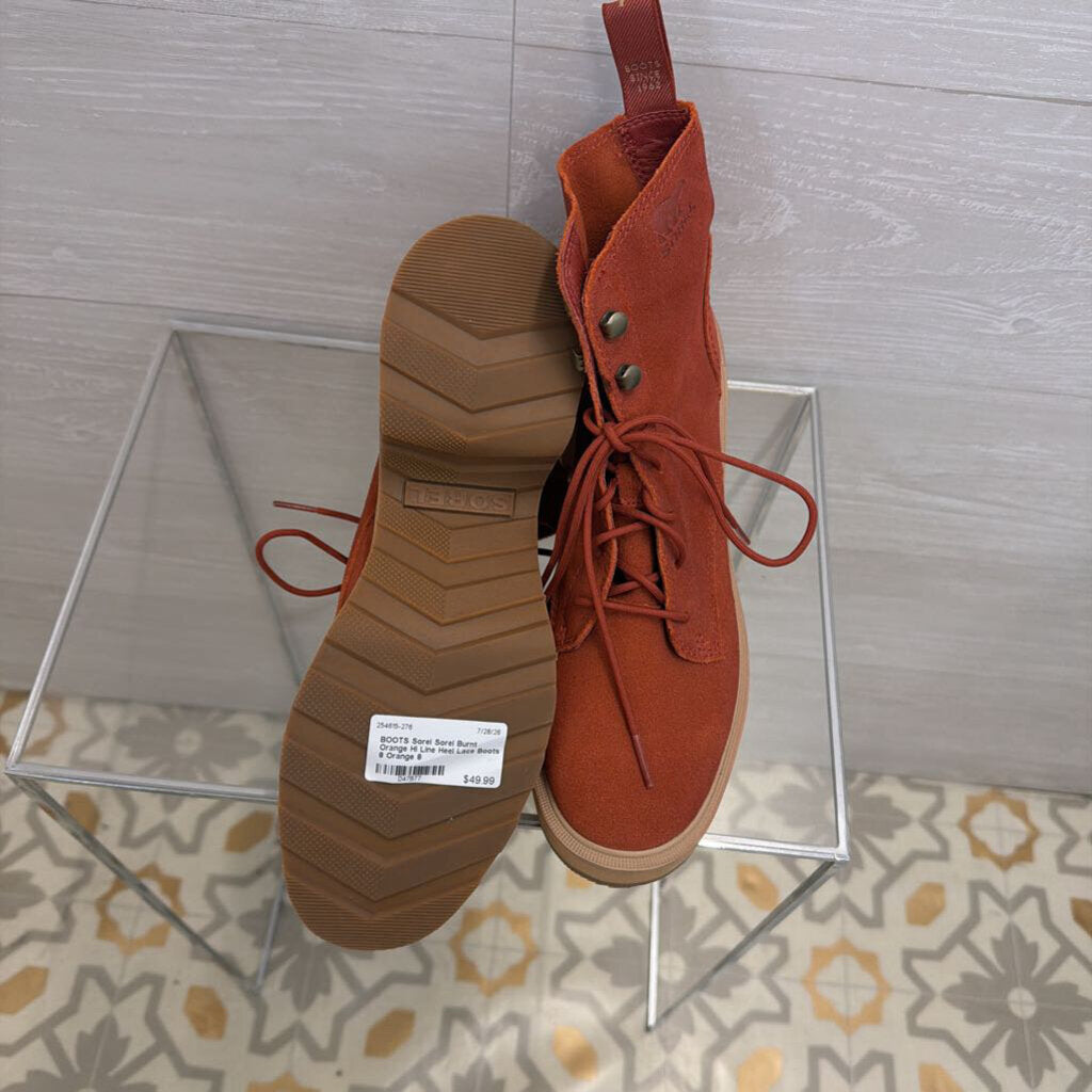 Sorel Burnt Orange Hi Line Heel Lace Boots 8