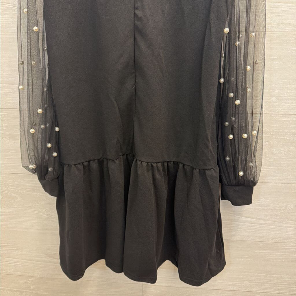 Black Pearl Detail Long Sleeve Dress Small