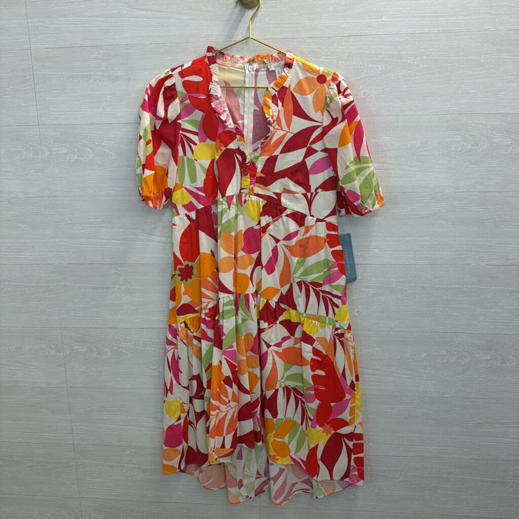 London Times White/ Multi Print Short Puff Sleeve Dress 4