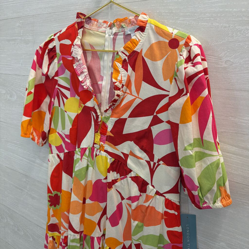 London Times White/ Multi Print Short Puff Sleeve Dress 4