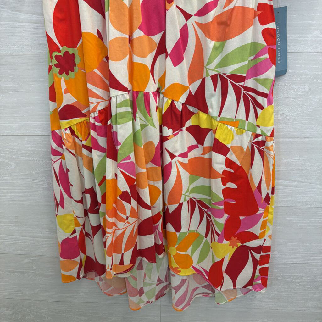 London Times White/ Multi Print Short Puff Sleeve Dress 4