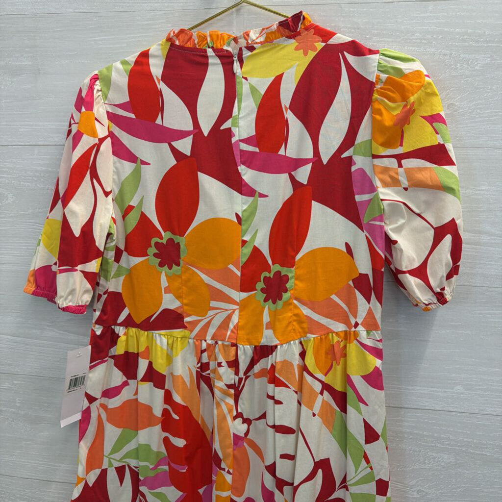 London Times White/ Multi Print Short Puff Sleeve Dress 4