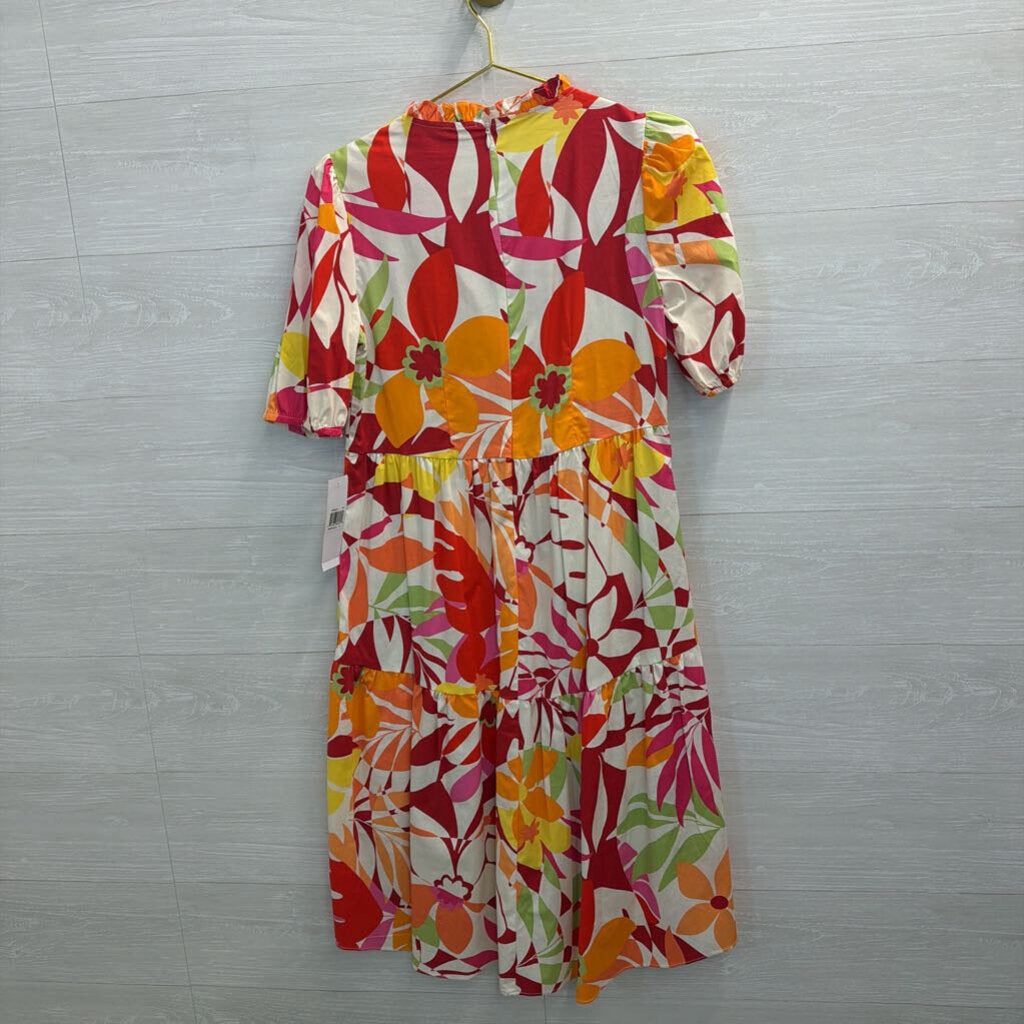London Times White/ Multi Print Short Puff Sleeve Dress 4