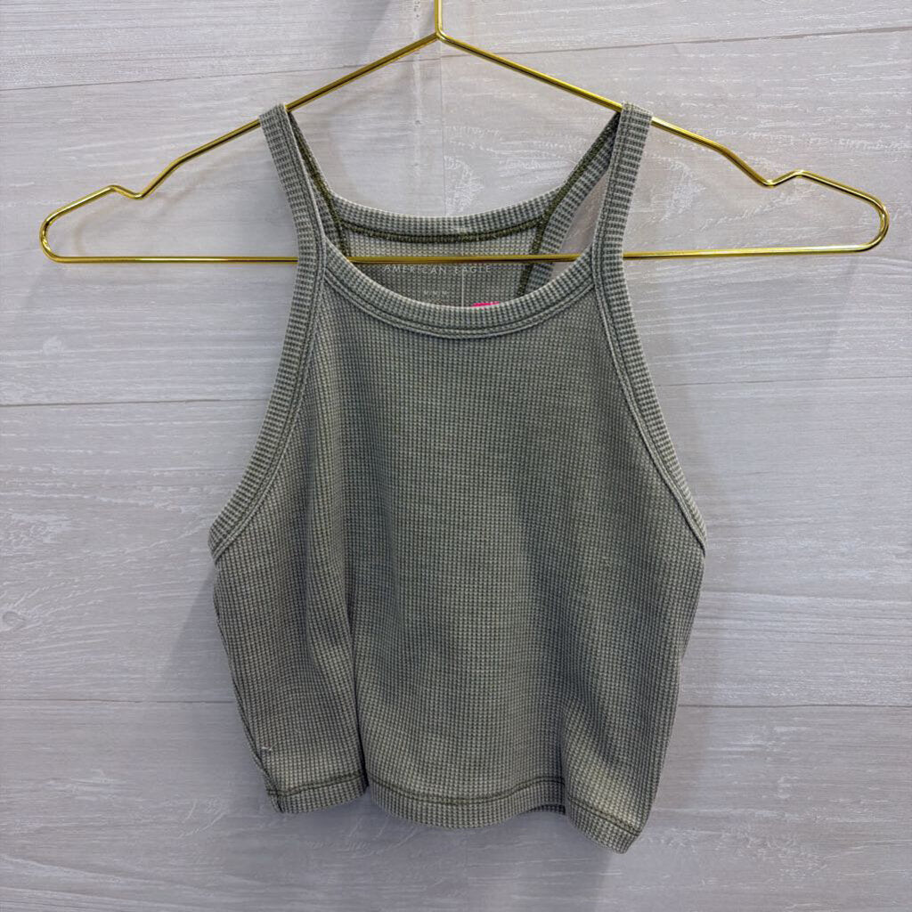American Eagle Green Cropped Tank Top Medium