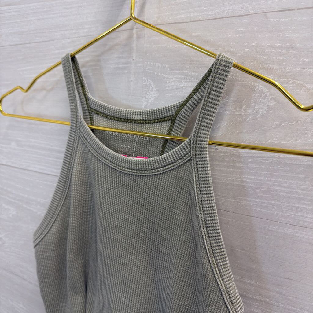 American Eagle Green Cropped Tank Top Medium