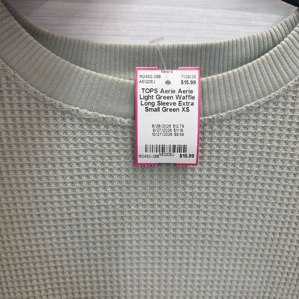 Aerie Light Green Waffle Long Sleeve Extra Small