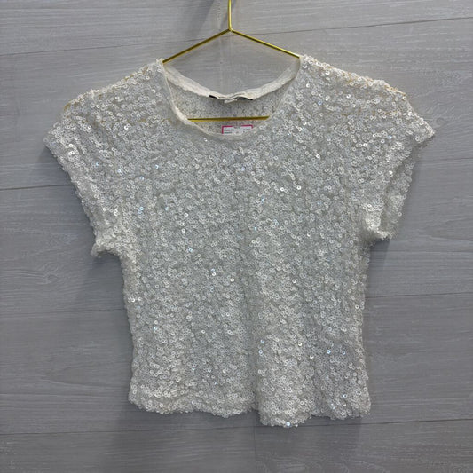 White Short Sleeve Sequin Top Extra Small