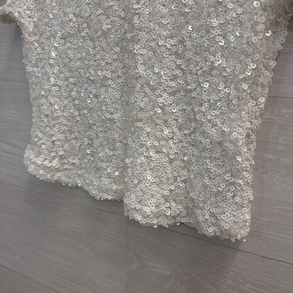 White Short Sleeve Sequin Top Extra Small
