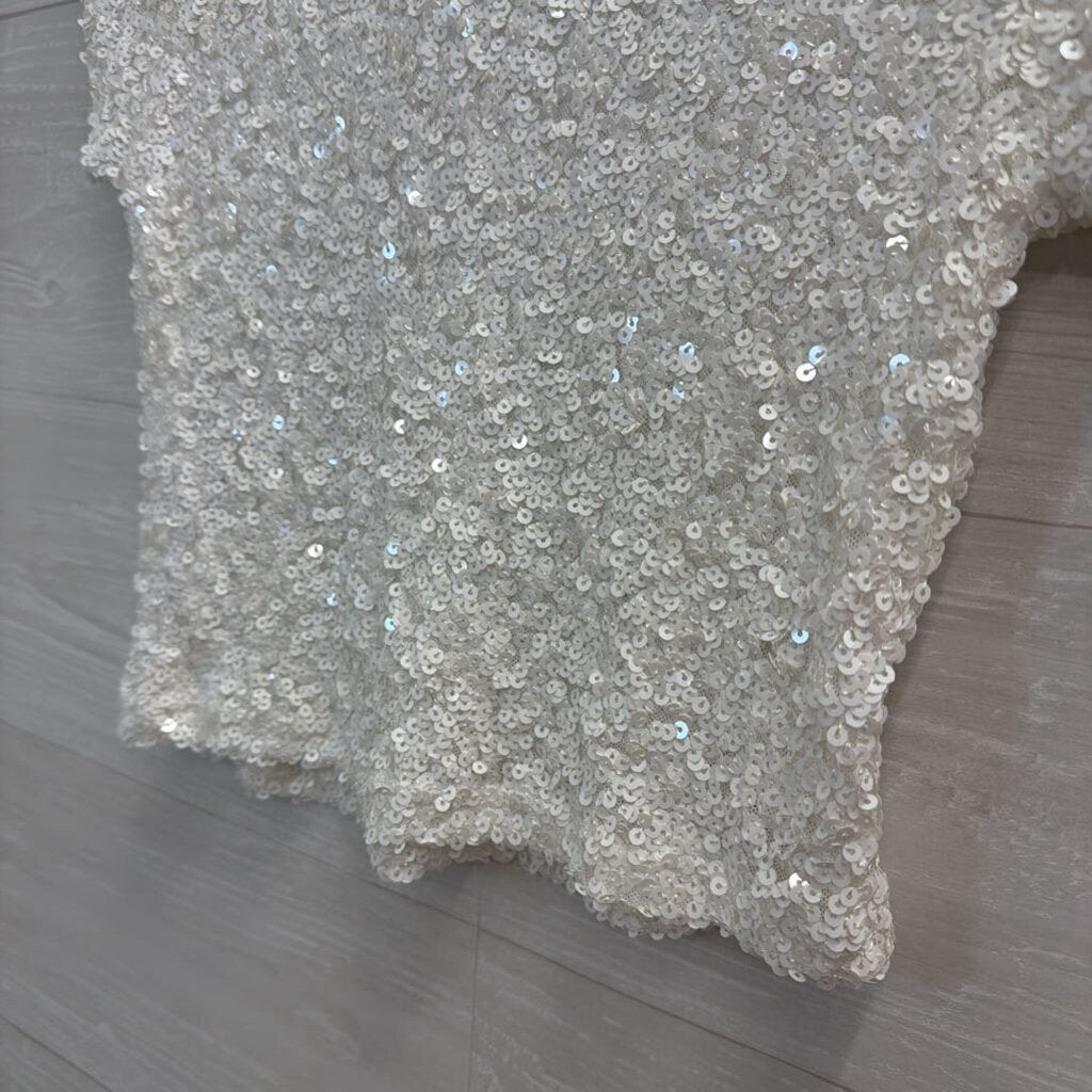 White Short Sleeve Sequin Top Extra Small