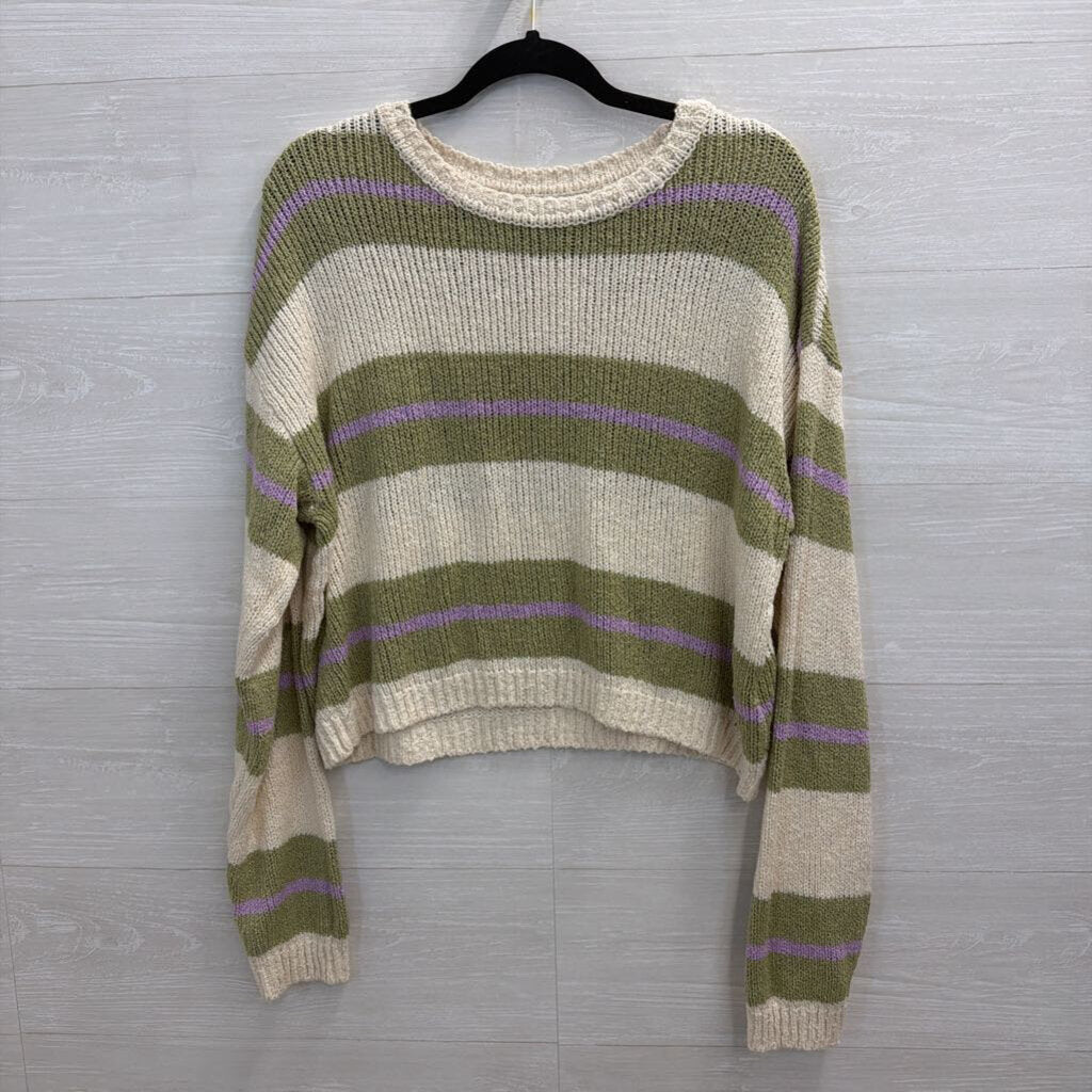 Green/Cream Sweater with Purple Cropped Large