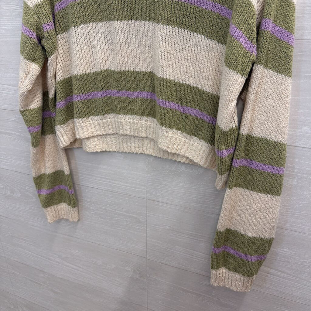 Green/Cream Sweater with Purple Cropped Large