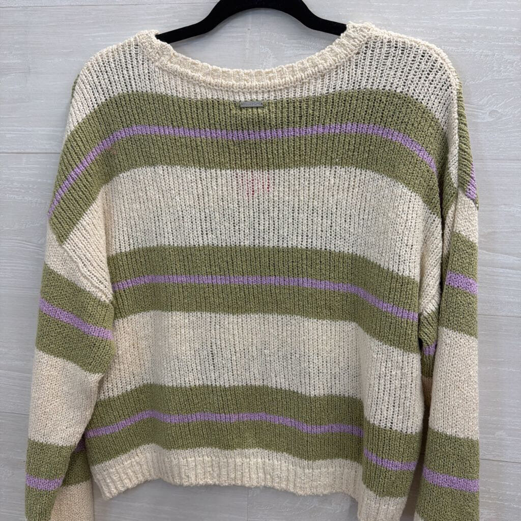 Green/Cream Sweater with Purple Cropped Large