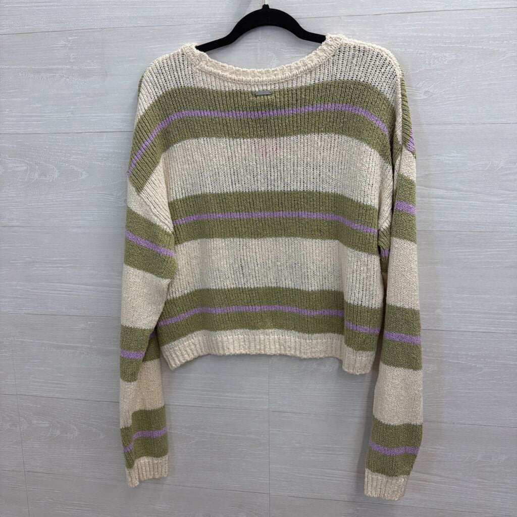 Green/Cream Sweater with Purple Cropped Large