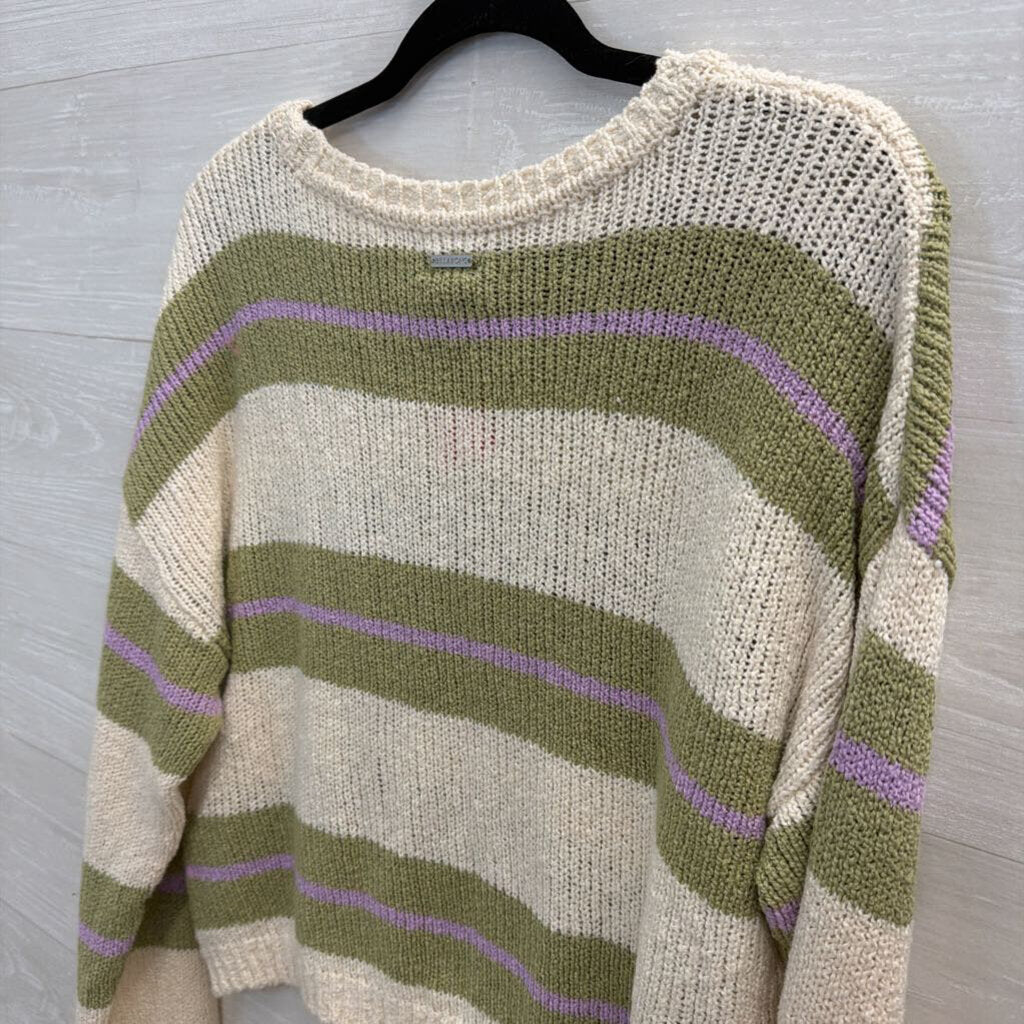 Green/Cream Sweater with Purple Cropped Large