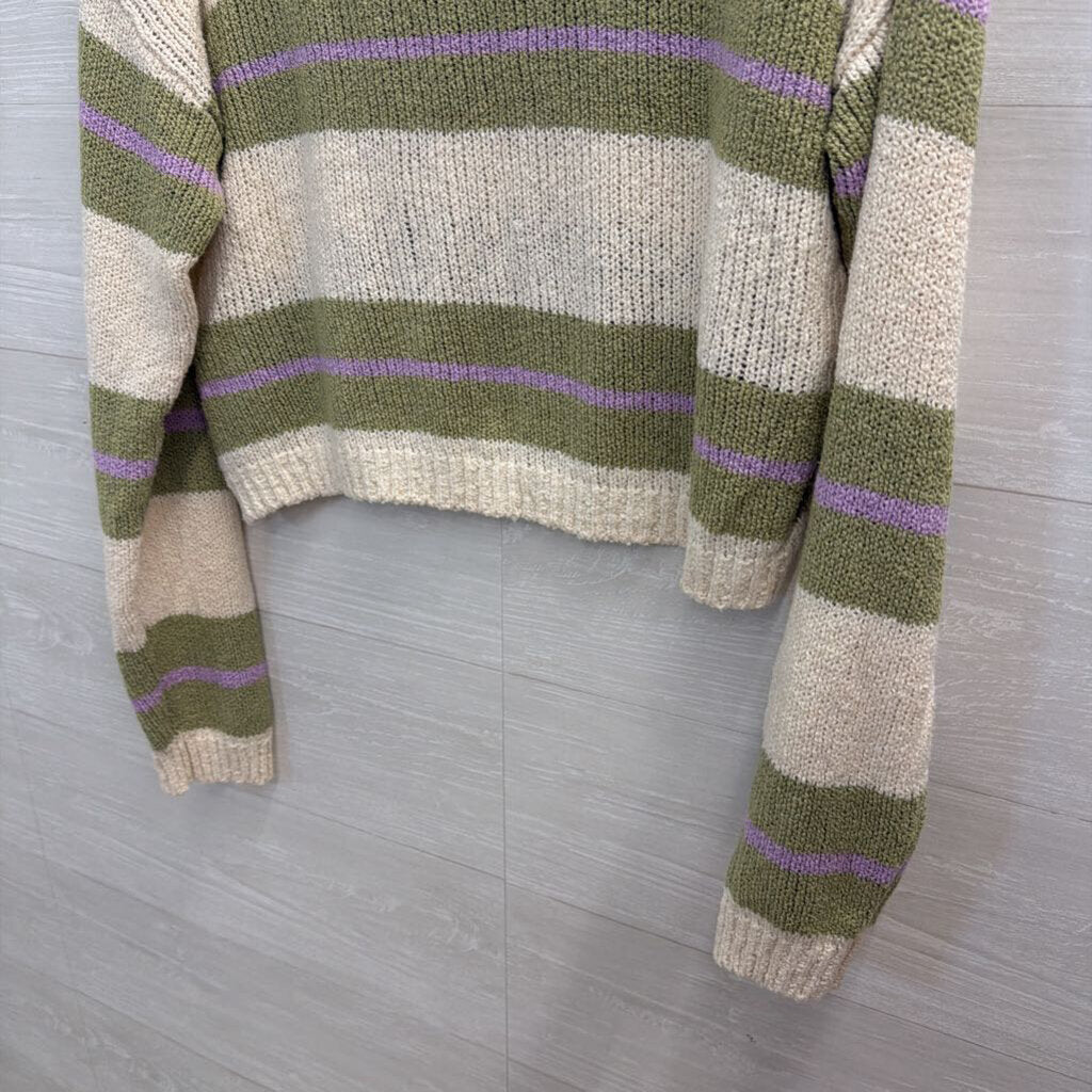Green/Cream Sweater with Purple Cropped Large